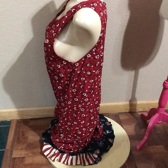 Brenda’s Shabby Sheik Dress Red and White Floral Print Ruffled Bottom - Picture 5 of 9